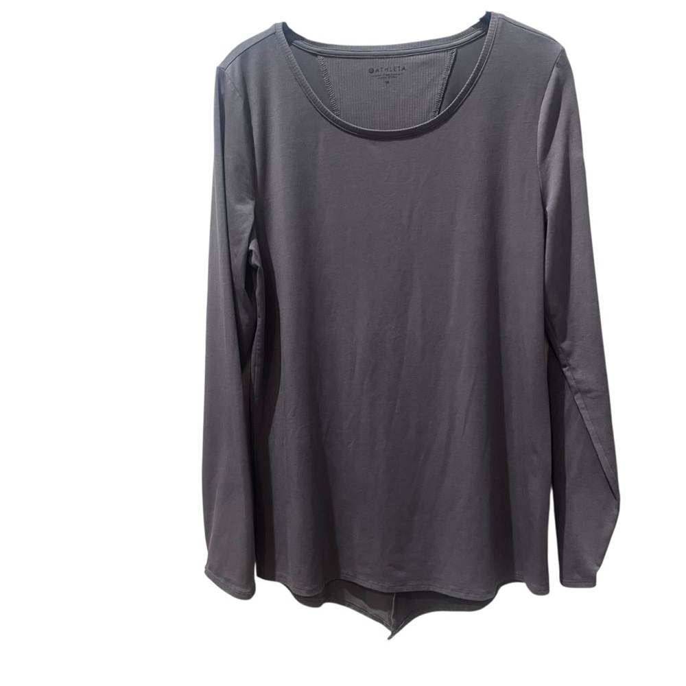 Athleta Taupe Long Sleeve‎ Essence Tee Split Back Size Medium